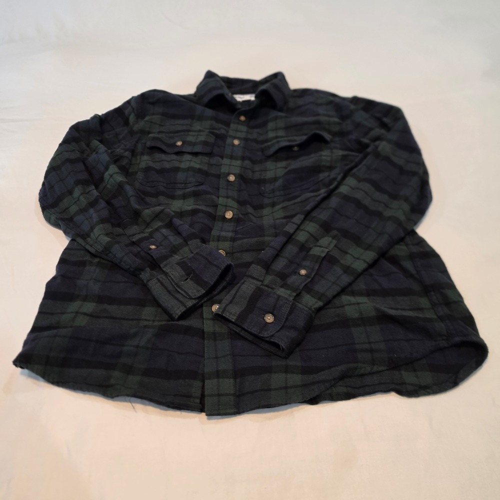 Old Navy Flannel Shirt Mens Medium Green Black Watch Plaid Excellent Flex Button